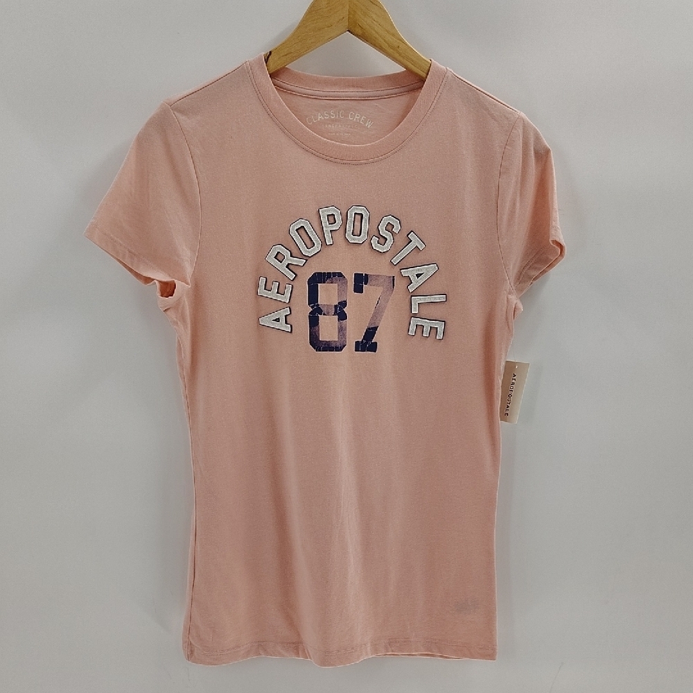 Aeropostale Classic Crew Tee Size Large PInk Raised Lettering NWT